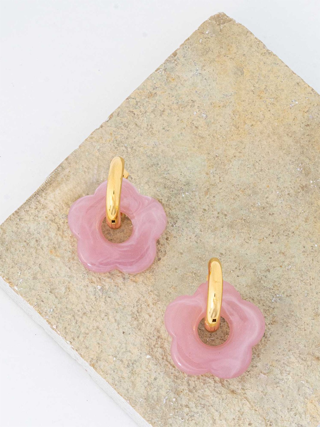 

ZAISHA 18K Gold Plated Stainless Steel Contemporary Shaped Hoop Earrings, Pink