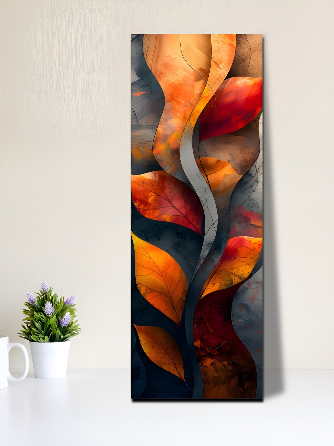 

OLIVE TREE Grey & Orange Floral And Botanical Printed Canvas Wall Art