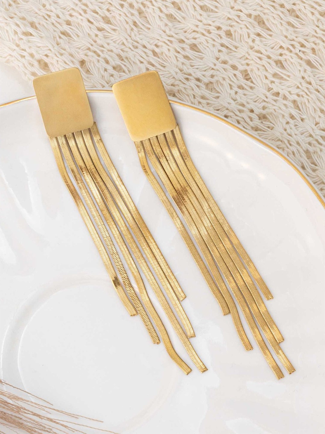 

ZAISHA 18k Gold-Plated Contemporary Shaped Drop Earrings