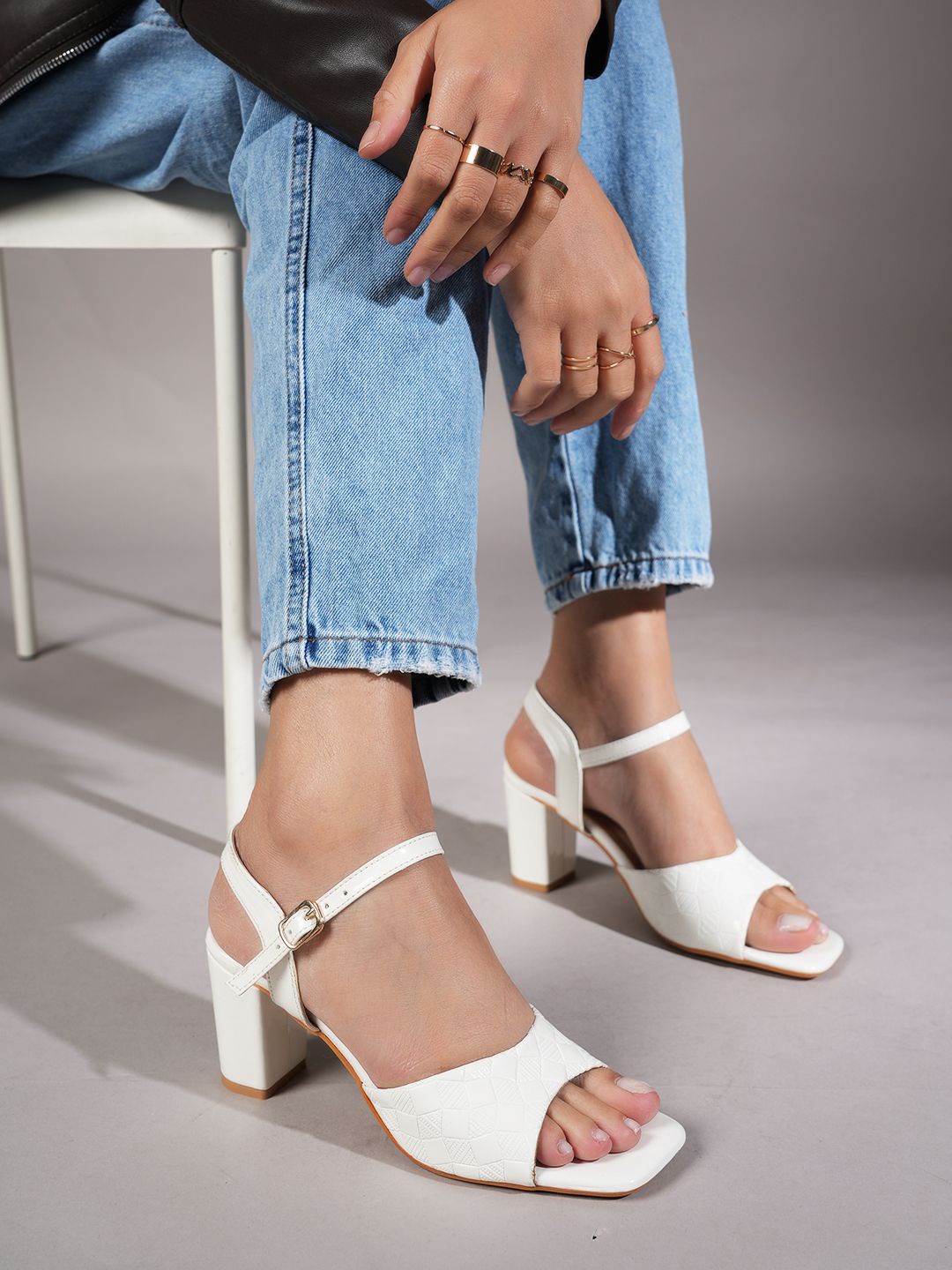 

DressBerry Women Textured Block Heel Sandals, White