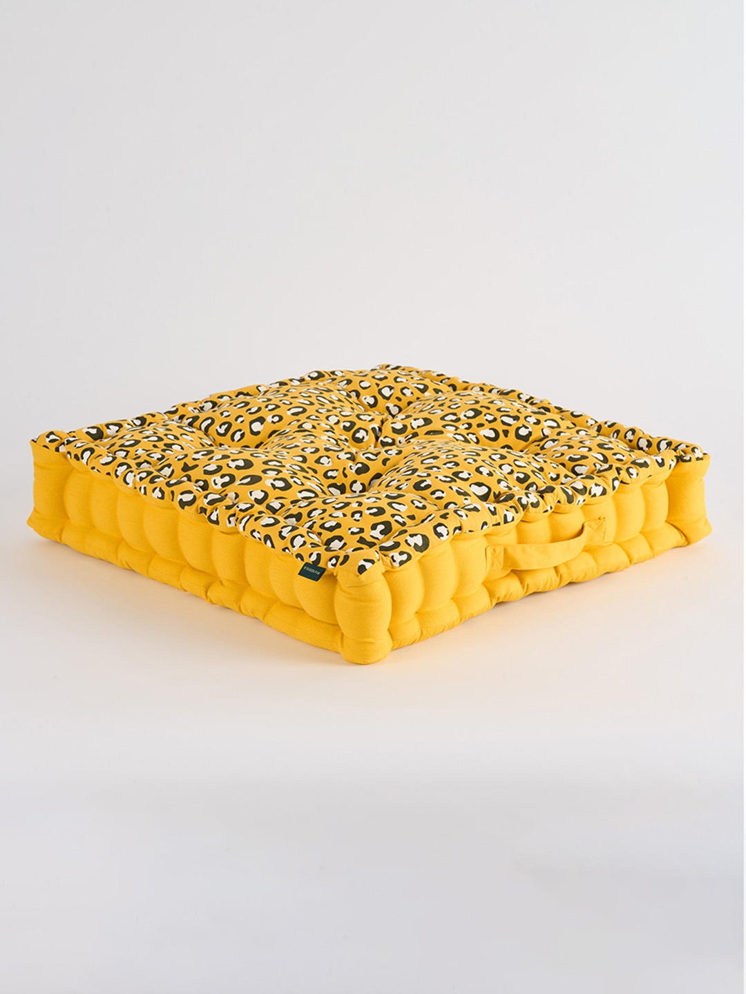 

SKANDA FAB Mustard Yellow & Black Abstract Printed Cotton Square Floor Cushion