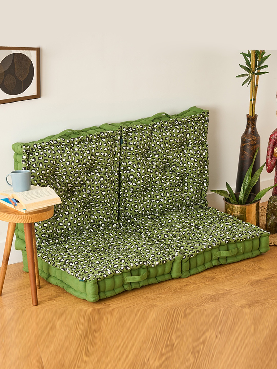 

SKANDA FAB Green & White 4 Pieces Abstract Printed Pure Cotton Floor Cushions