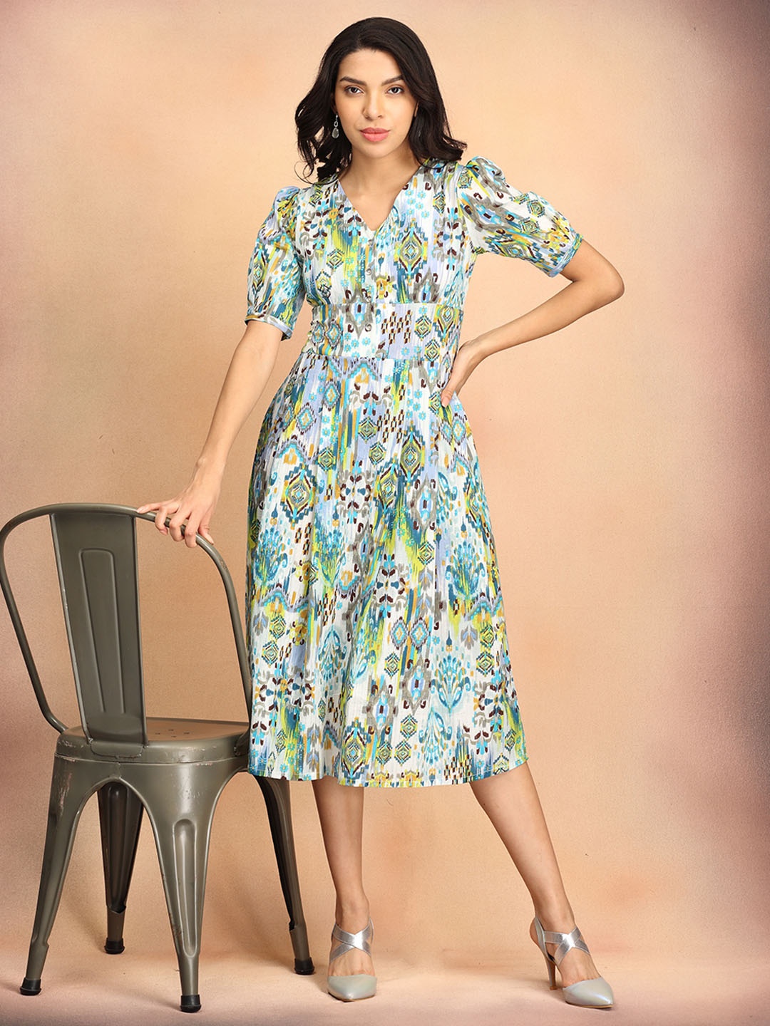 

The Woman Store Abstract Print A-Line Midi Dress, White
