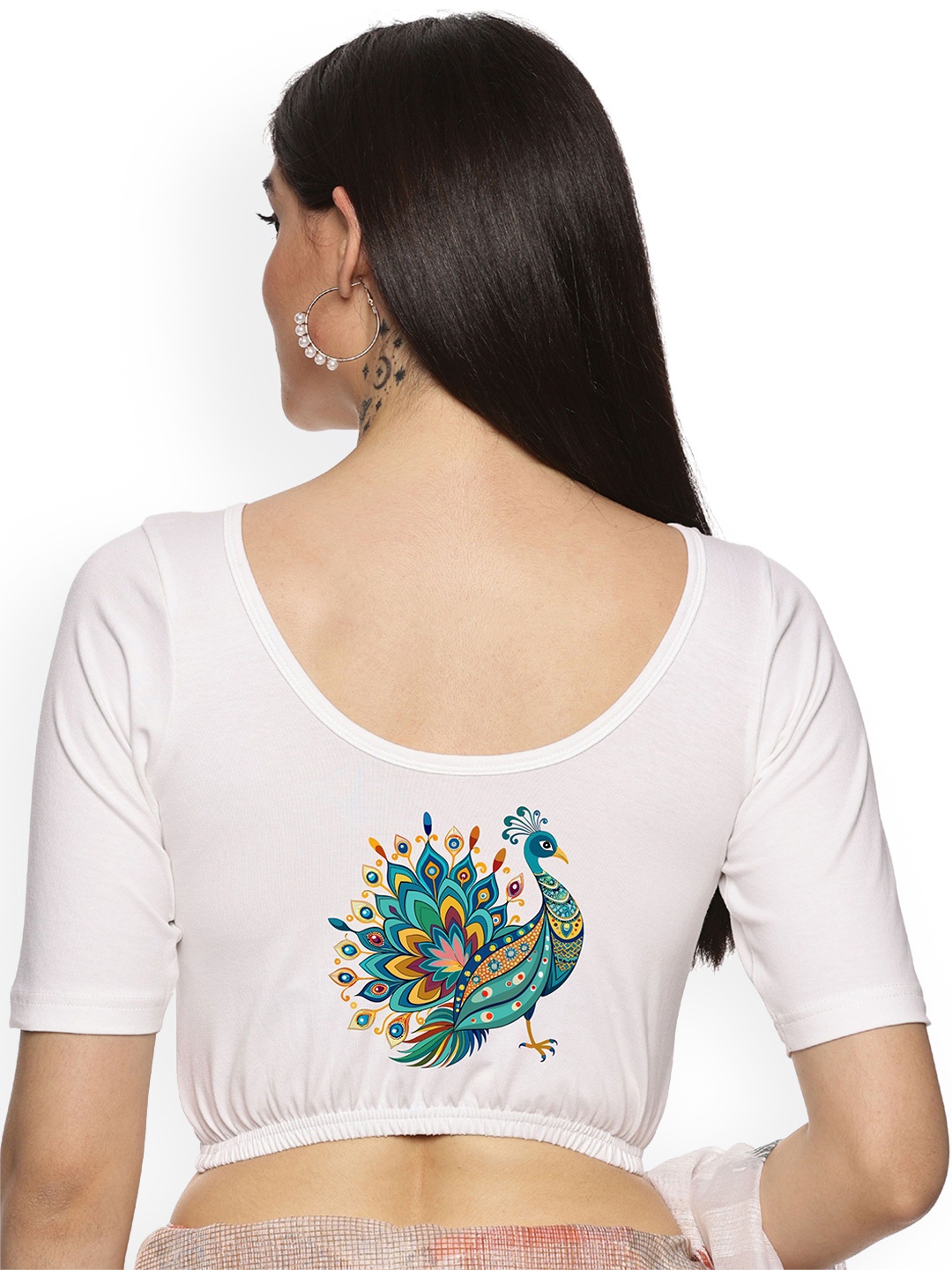 

NOT YET by us Women Printed Cotton Stretchable Saree Blouse, White