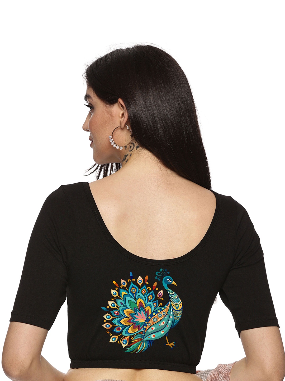 

NOT YET by us Back Printed Stretchable Saree Blouse, Black