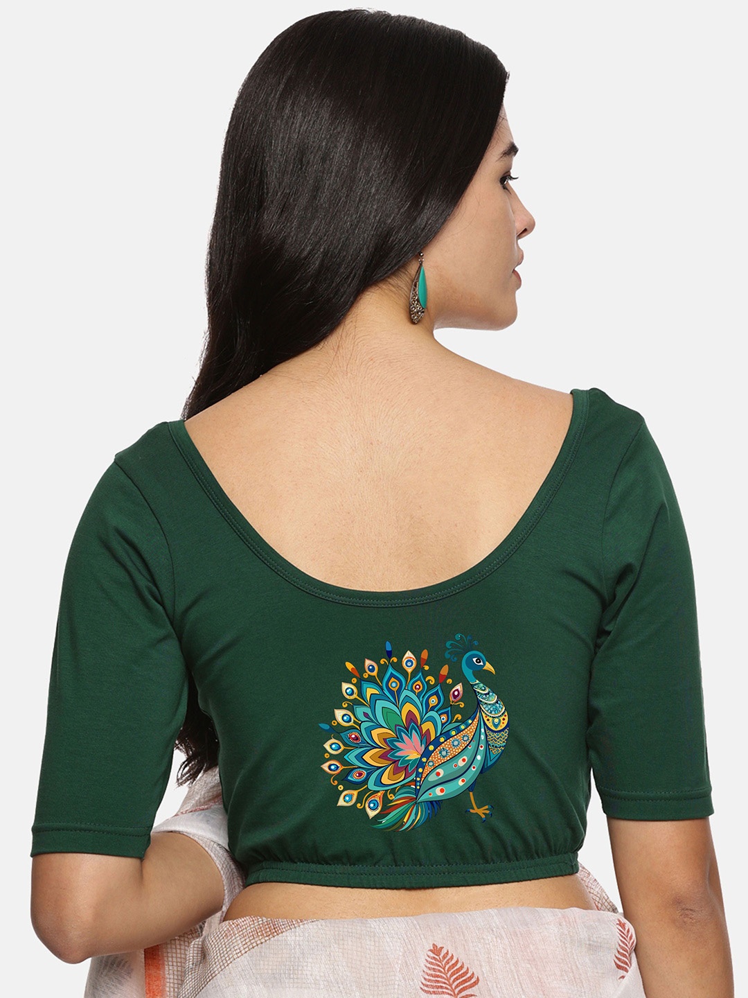 

NOT YET by us Back Printed Stretchable Saree Blouse, Green