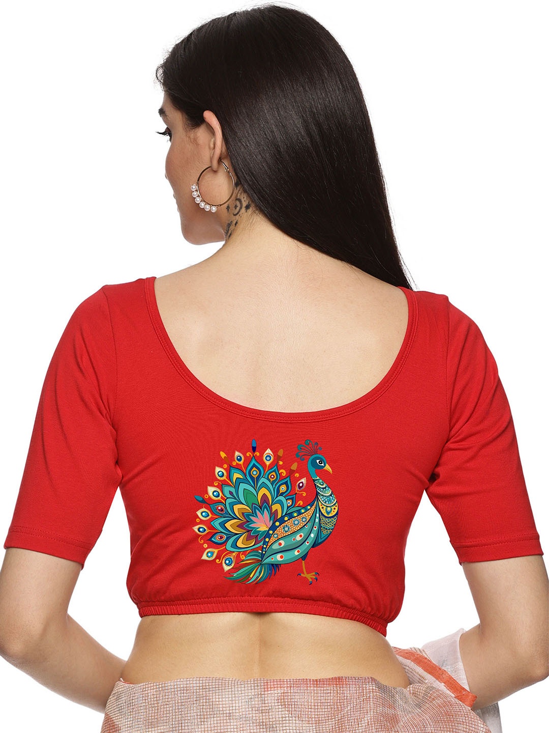 

NOT YET by us Back Printed Stretchable Saree Blouse, Red