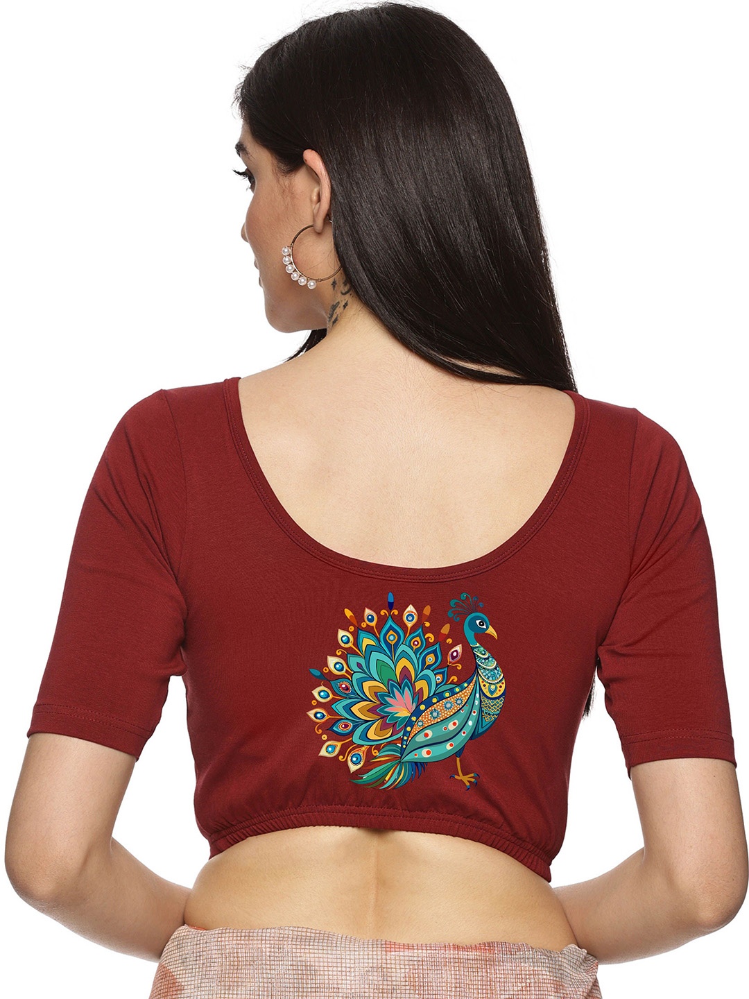 

NOT YET by us Back Printed Stretchable Saree Blouse, Maroon