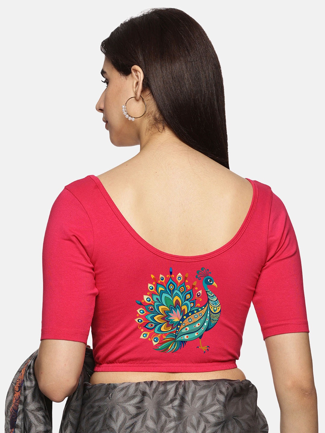 

NOT YET by us Women Cotton Back Printed Stretchable Saree Blouse, Pink