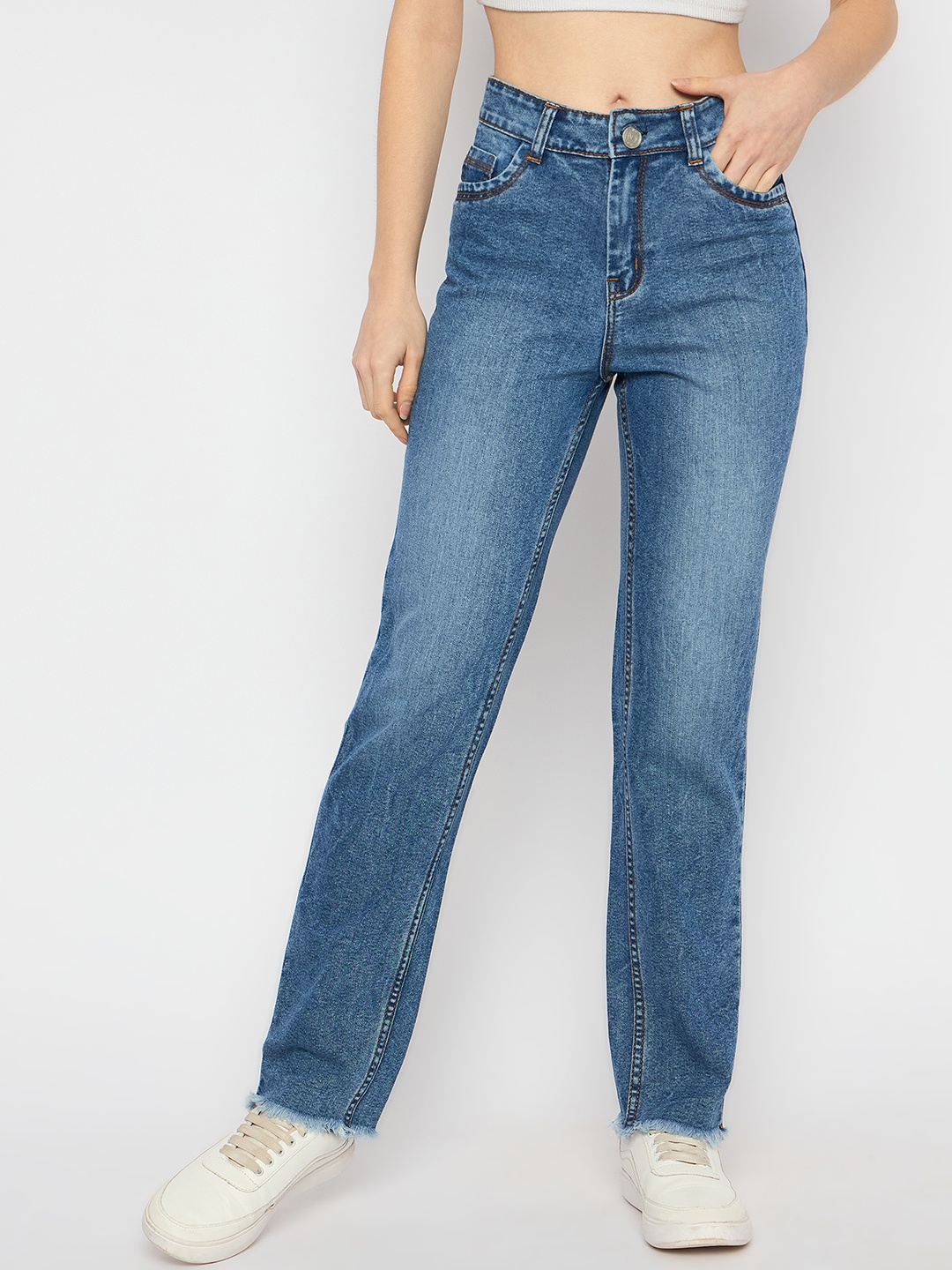 

Novio Women Comfort Straight Fit Heavy Fade Stretchable Jeans, Blue