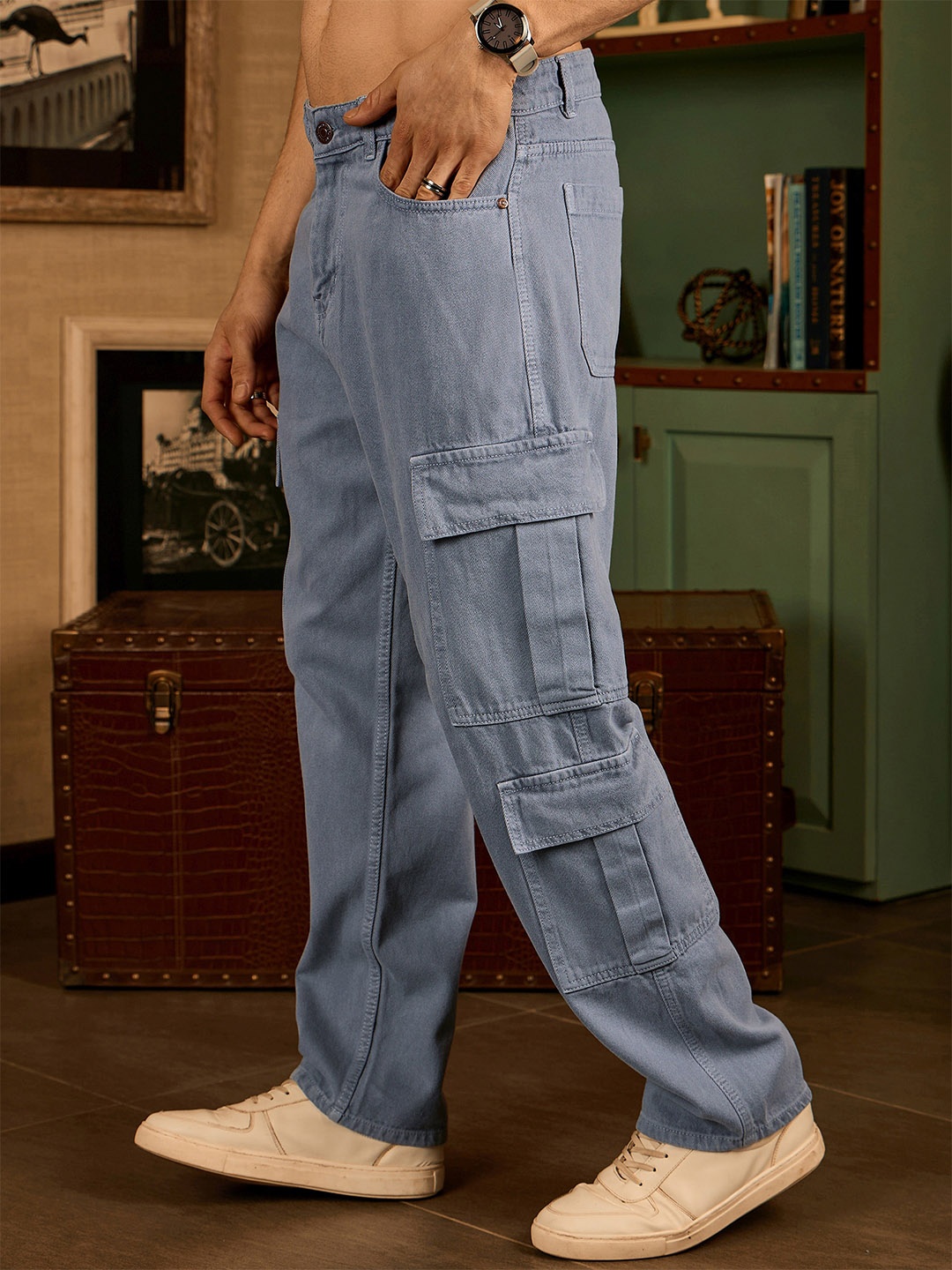 

DENNISON Korean Baggy Fit Cargo Jeans, Grey