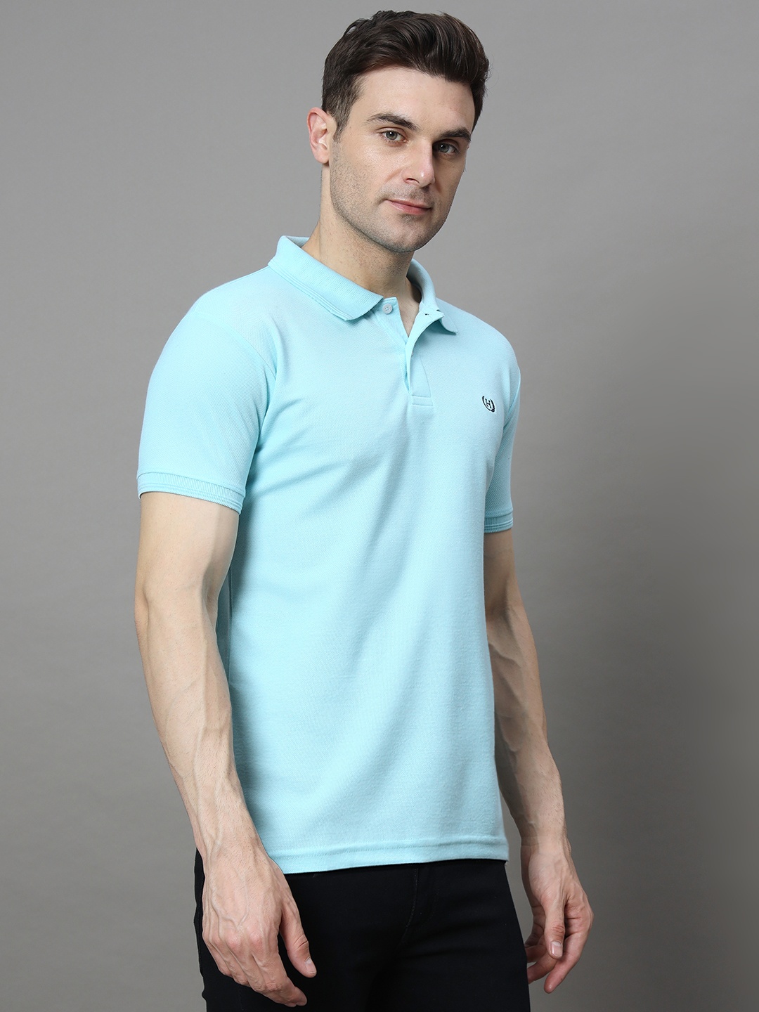 

HUSHBUCKS Men Polo Collar T-shirt, Turquoise blue