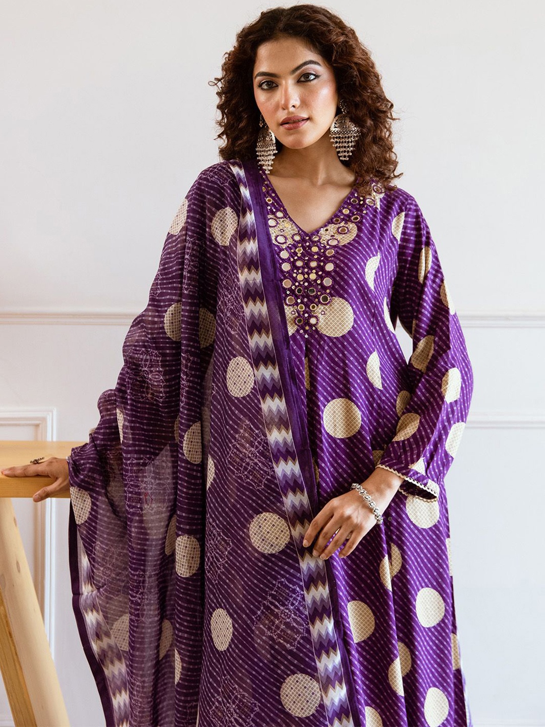 

Ishin Women Ethnic Motifs Printed Regular Kurta with Trousers & With Dupatta, Purple