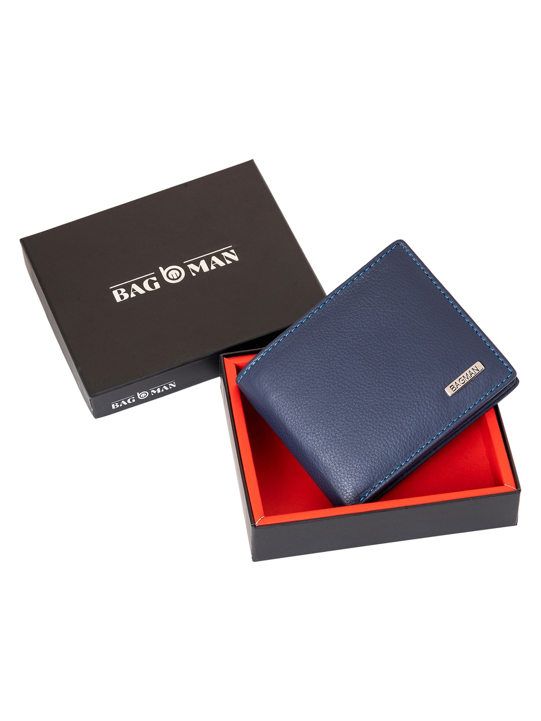 

BAGMAN Men Leather Two Fold Wallet, Blue