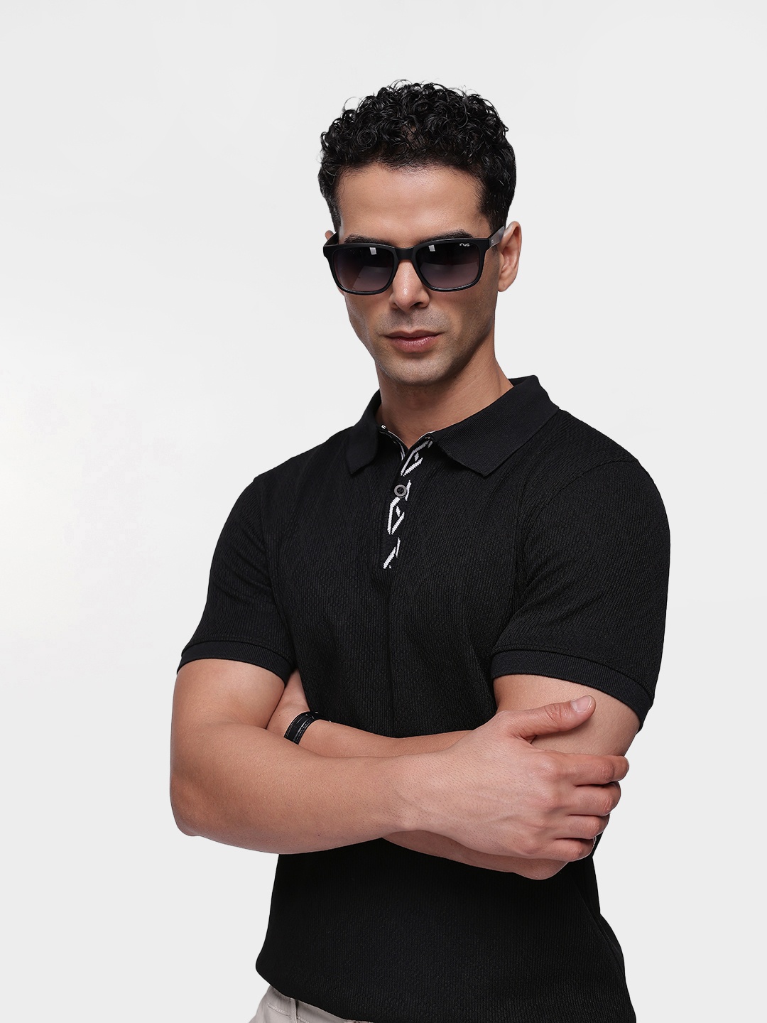 

French Connection Men Polo Collar T-shirt, Black