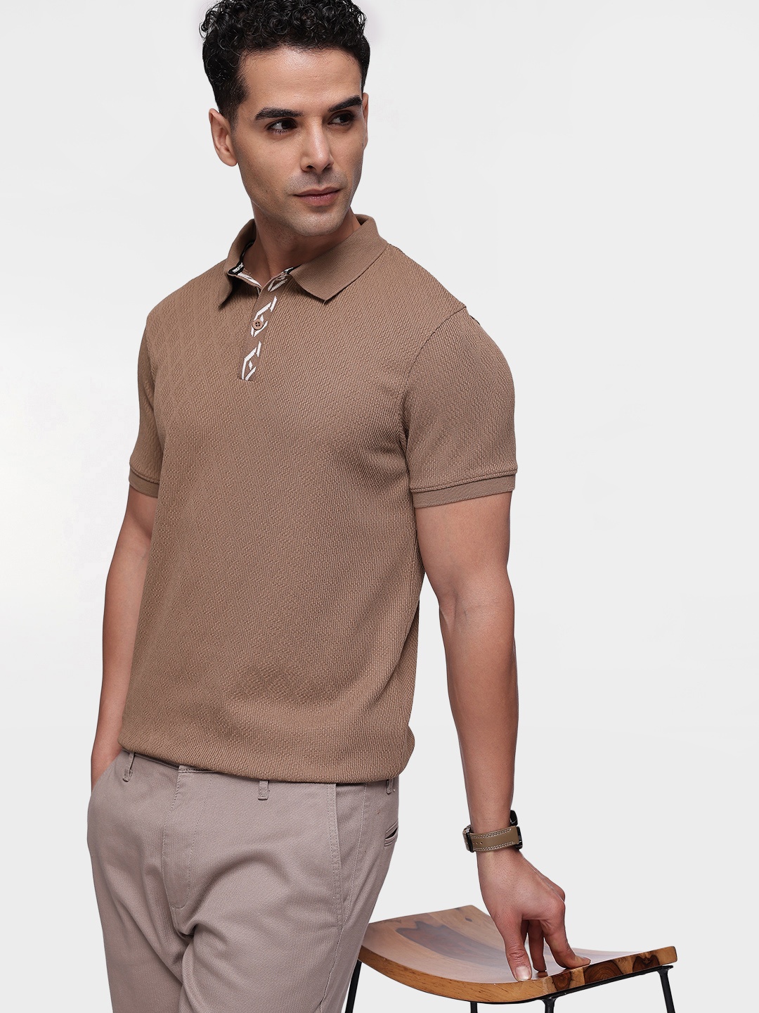 

French Connection Men Polo Collar T-shirt, Coffee brown