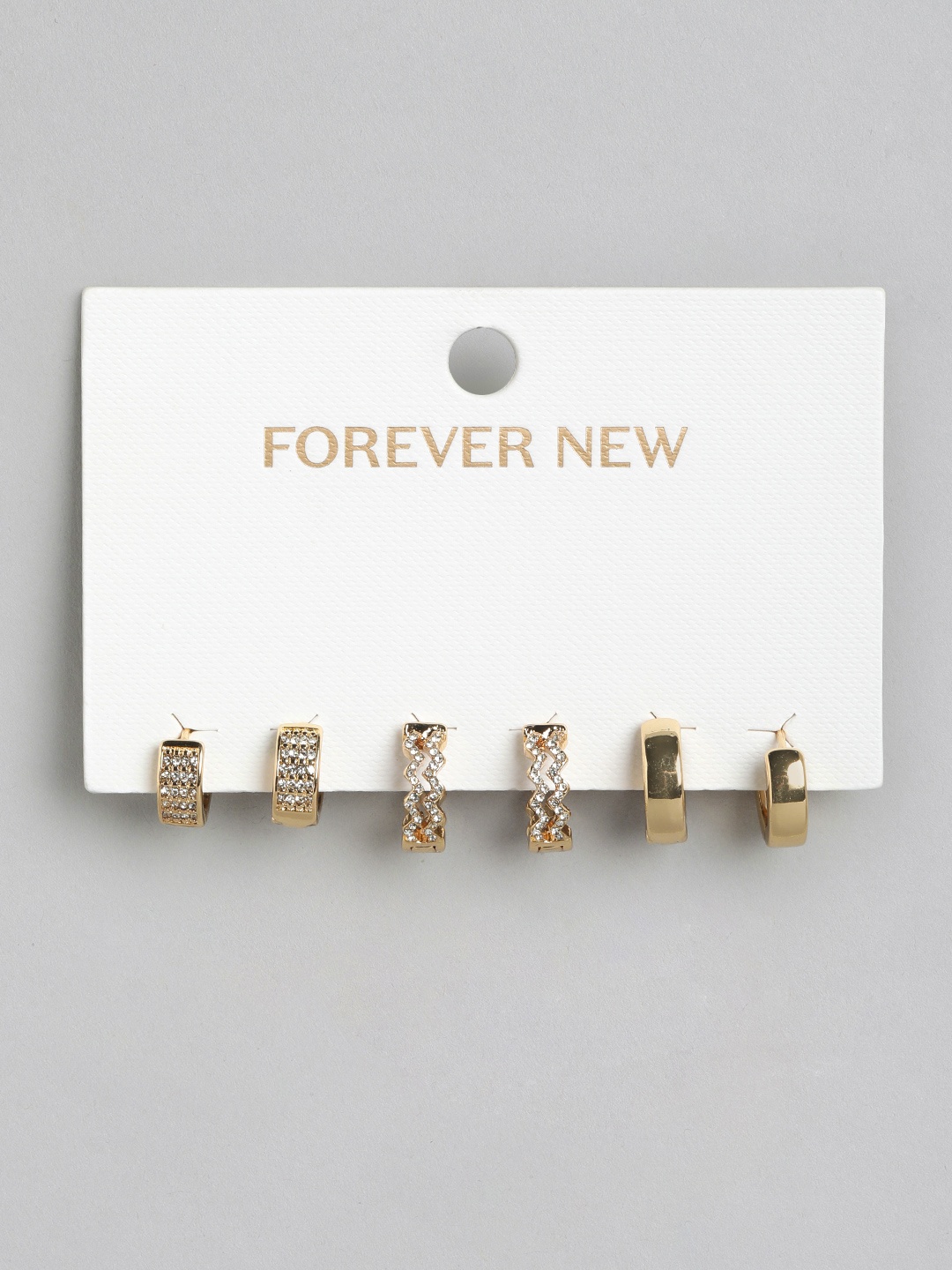 

Forever New Pair Of 3 Gold-Plated Circular Hoop Earrings
