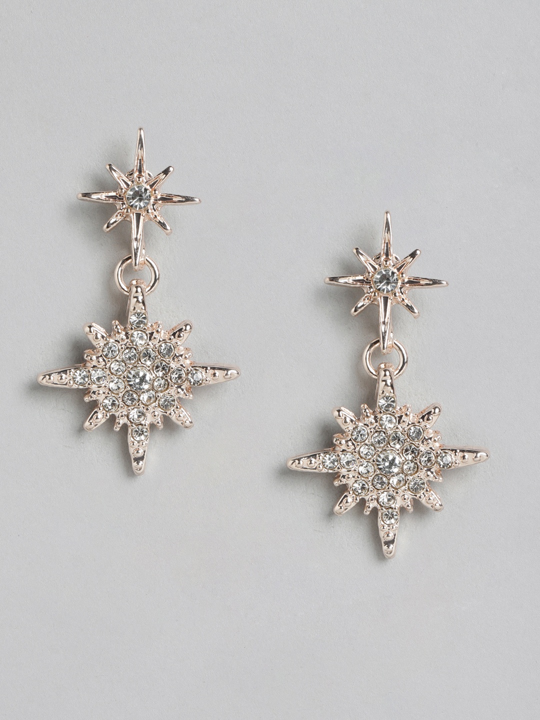 

Forever New Rose Gold-Plated Star Shaped Artificial Stone Drop Earrings