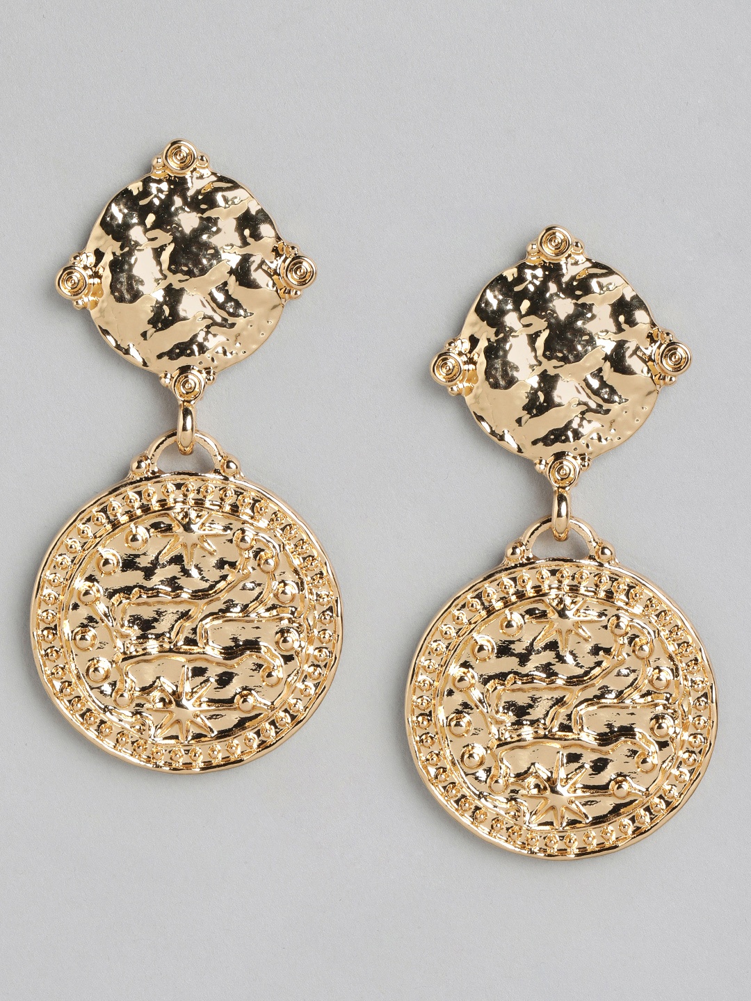 

Forever New Gold Plated Textured Contemporary Drop Earrings