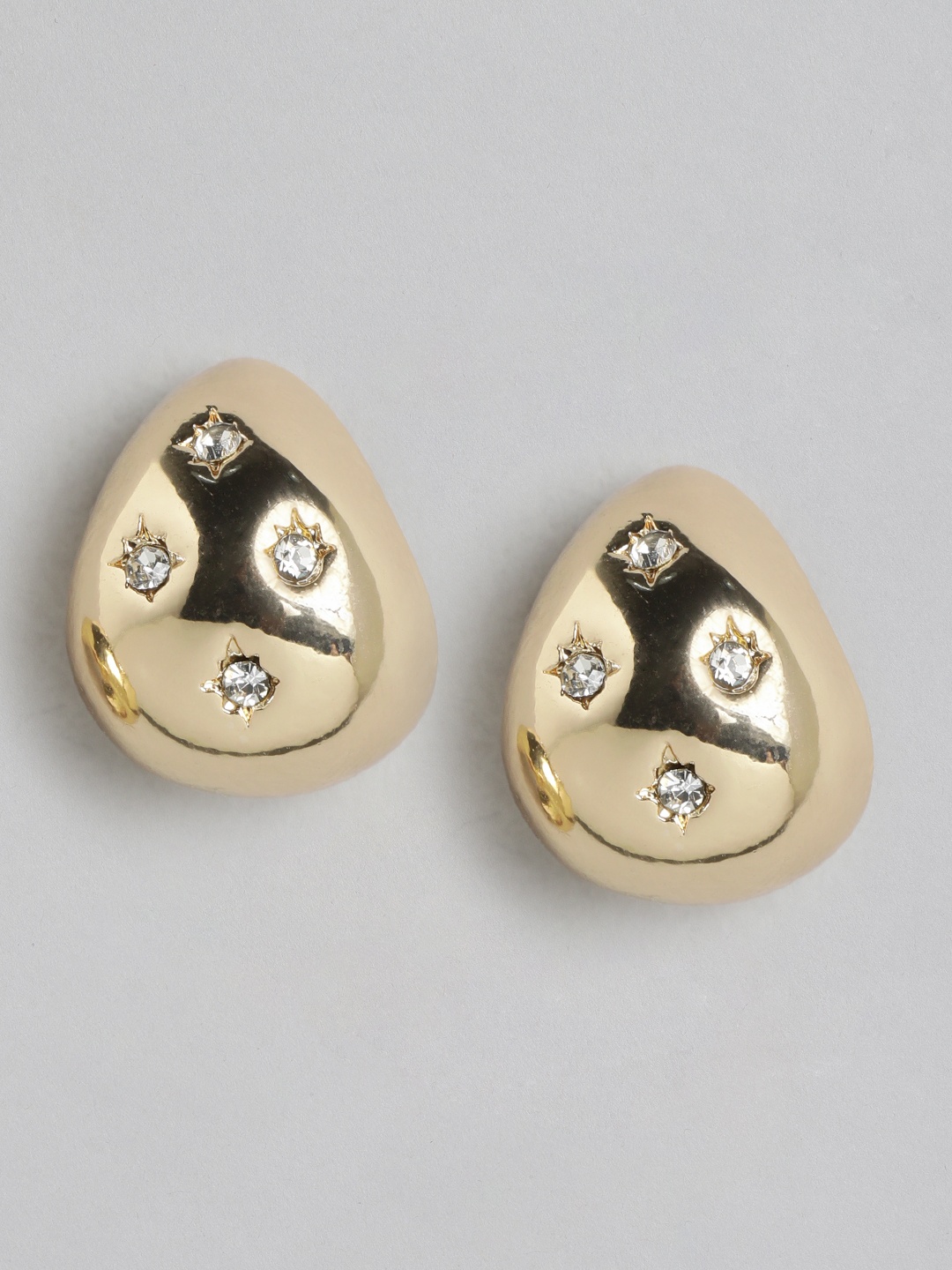 

Forever New Gold Plated Artificial Stones Studded Teardrop Shaped Studs Earrings, Rose gold