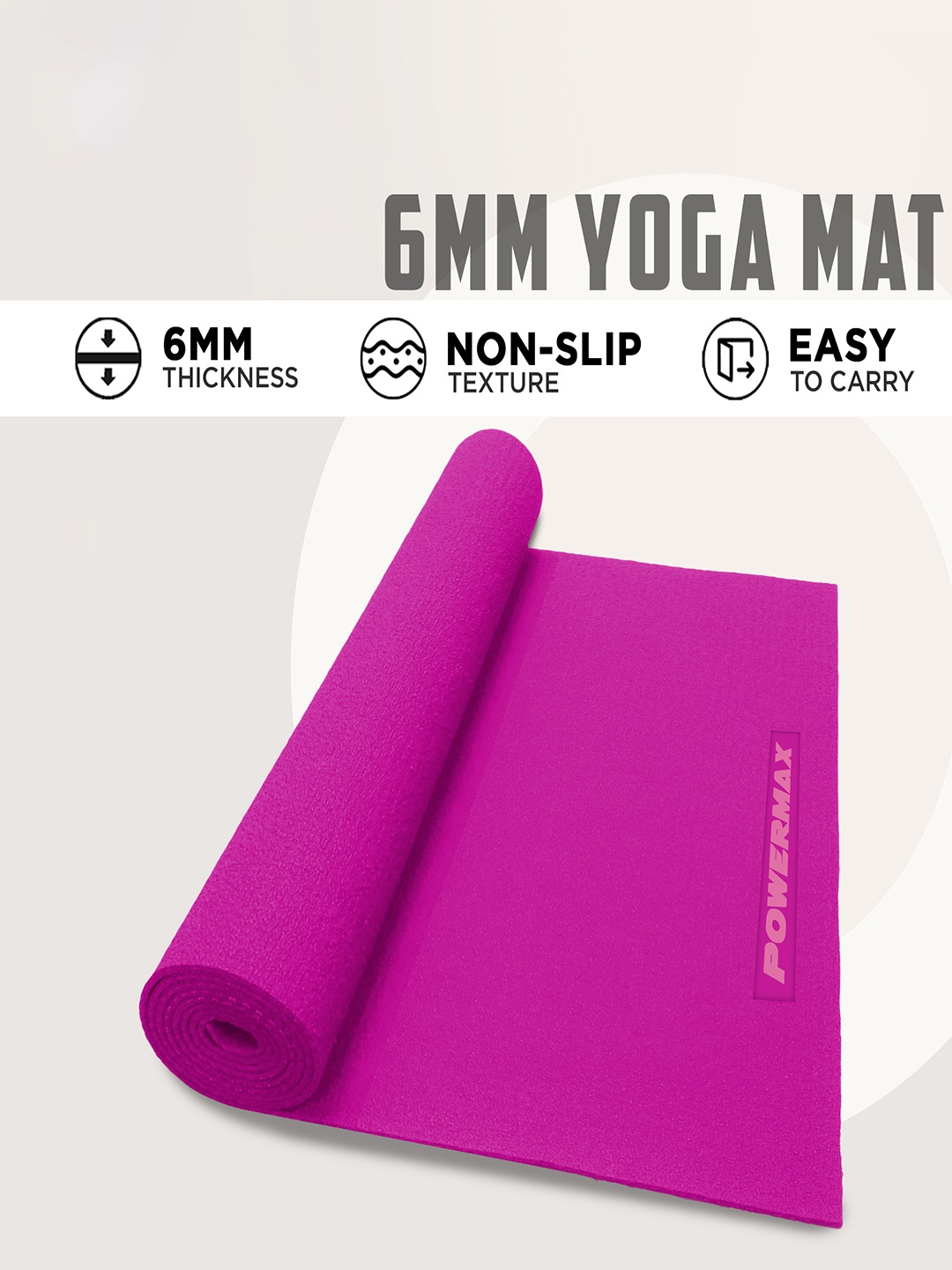 

PowerMax Fitness Pink Rectangular Anti-Slip Yoga Mat