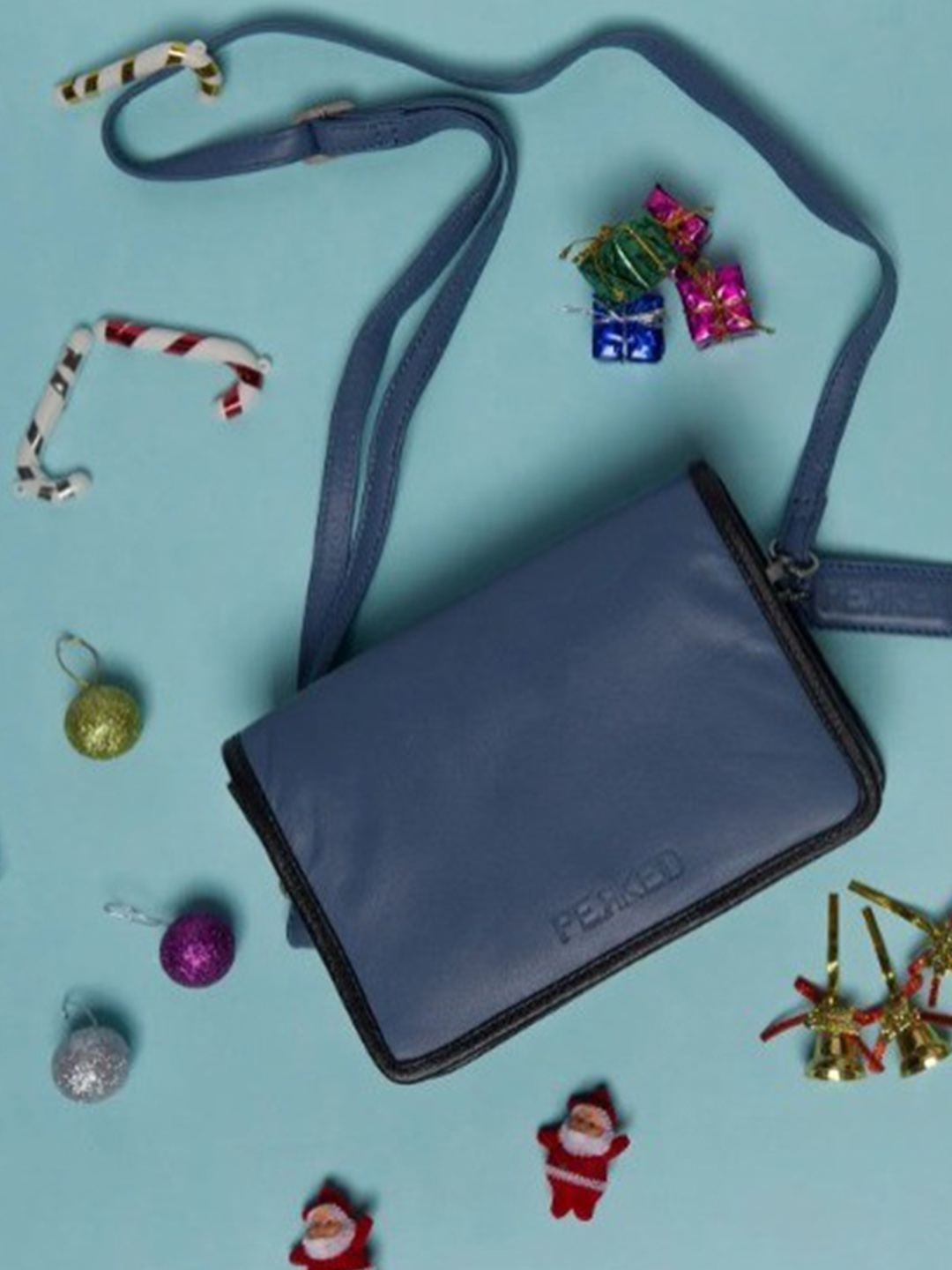 

PERKED Women Solid Crossbody Leather Sling Bag, Blue