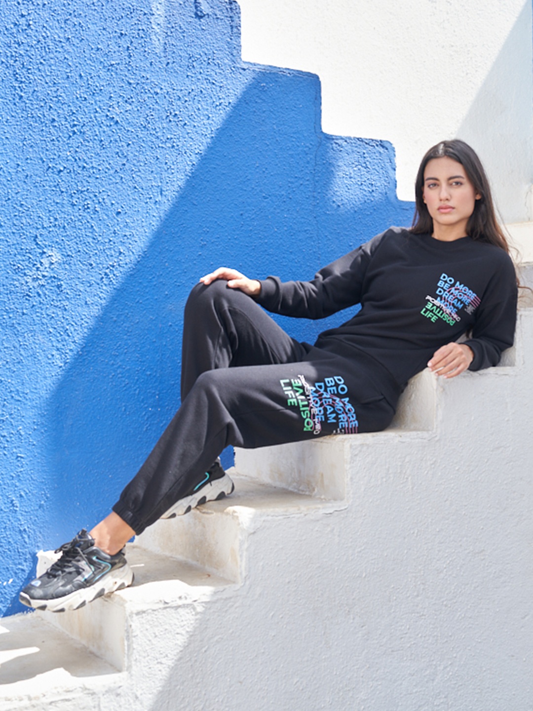 

MAYSIXTY Women Round Neck Top & Trousers NightSuits, Black