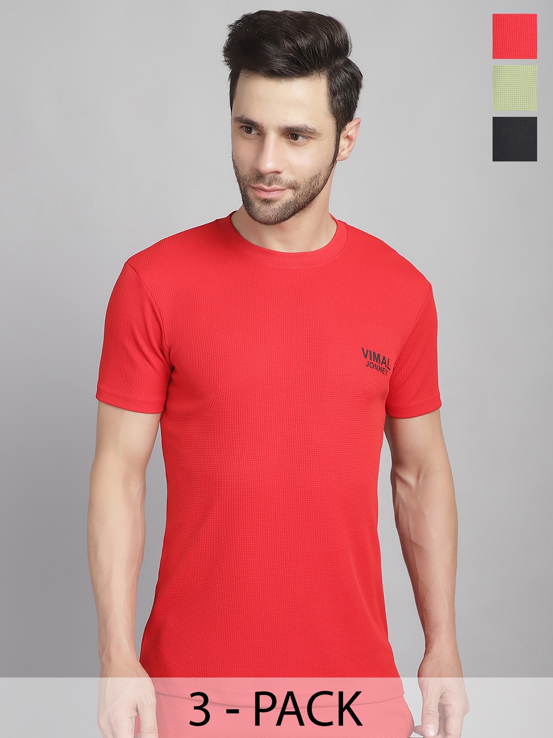 

MACK JONNEY Men Pack Of 3 Solid Round Neck T-shirts, Black
