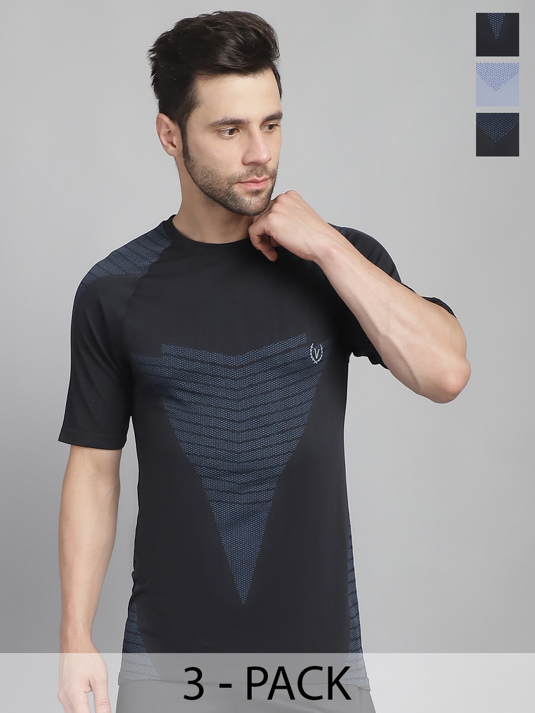 

MACK JONNEY JONNEY Men Pack Of 3 Solid Round Neck T-shirts, Black