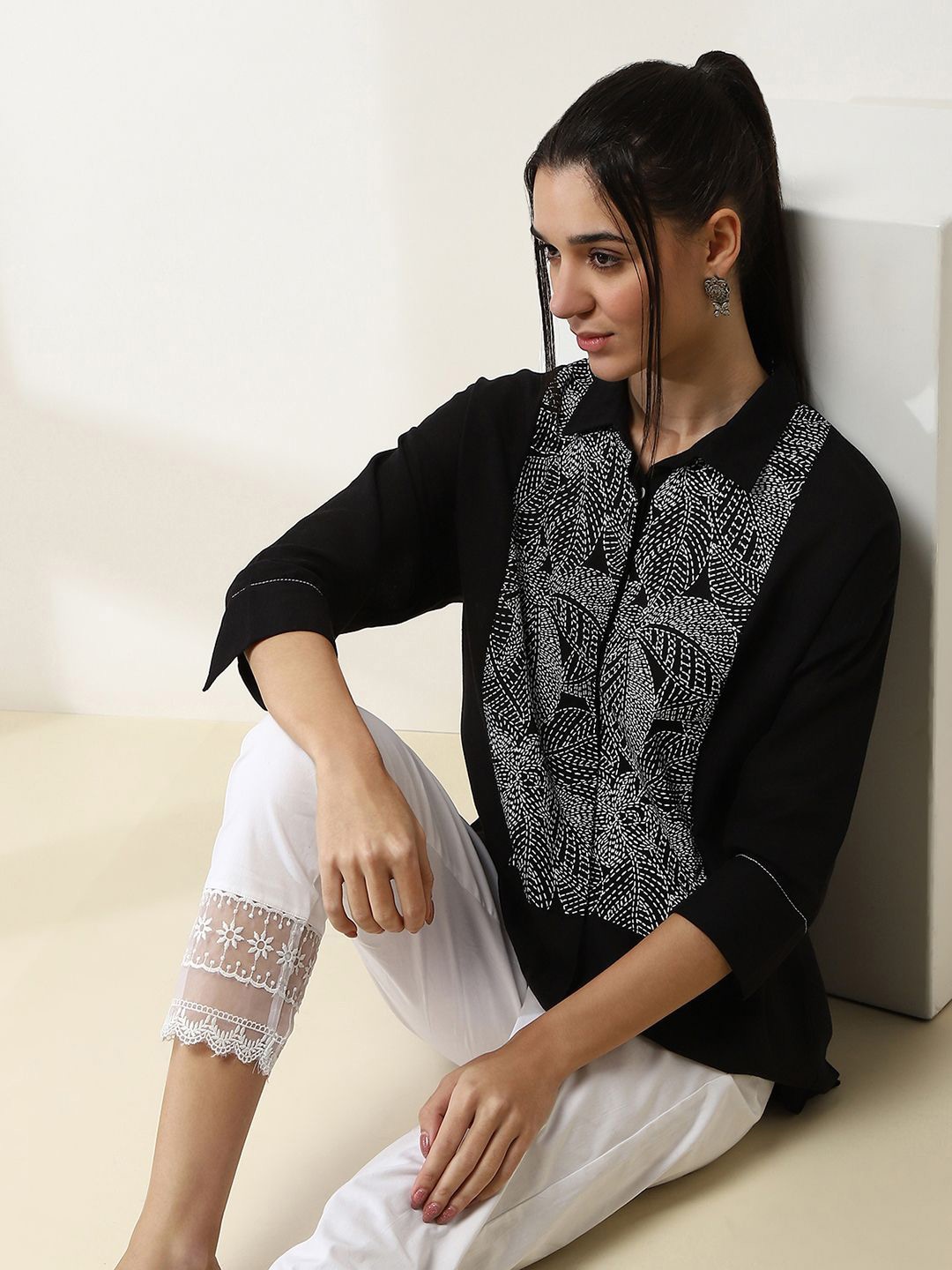 

Rangriti Shirt Collar Tunic, Black