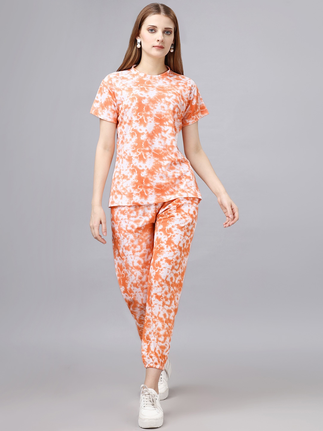 

ELLITI Dyed Round Neck Top With Trousers, Orange