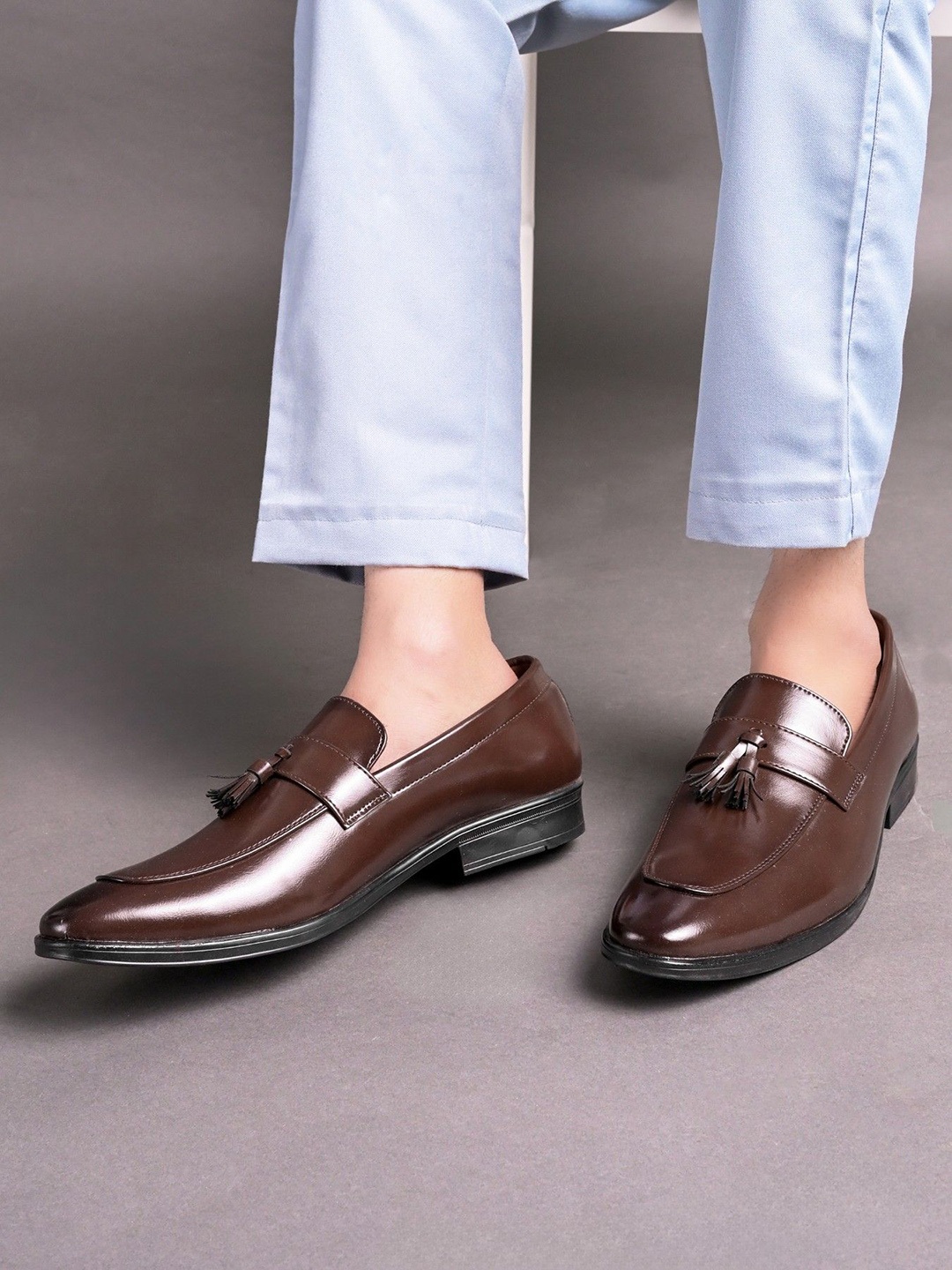

House of Pataudi Men Slip On Tasseled Moccasins Loafers Shoes, Brown