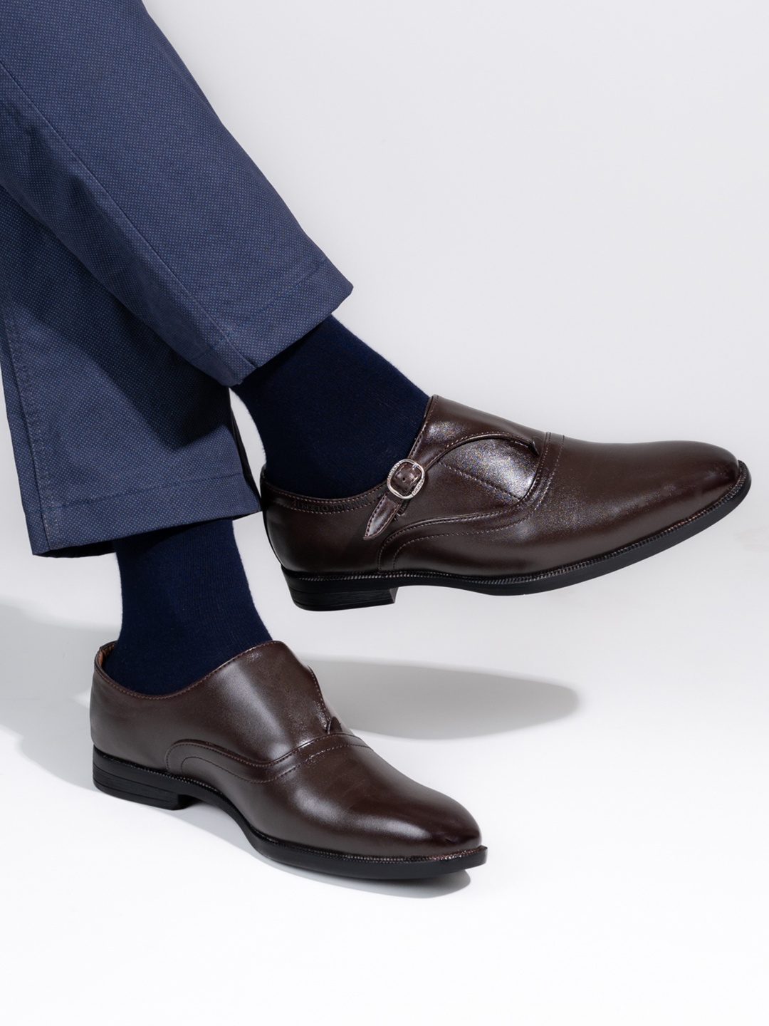 

Alberto Torresi Men Round Toe Slip-On Formal Monk Shoes, Brown