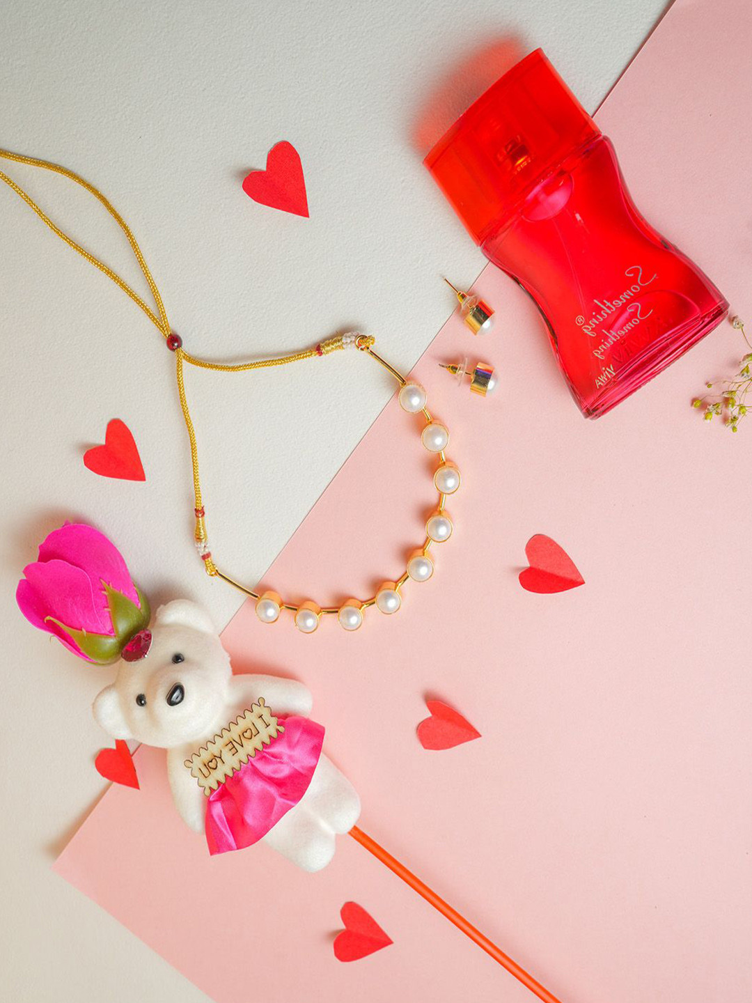 

VIRAASI Set Of 3 Valentine Perfume With Jewelry Set And Teddy, Gold