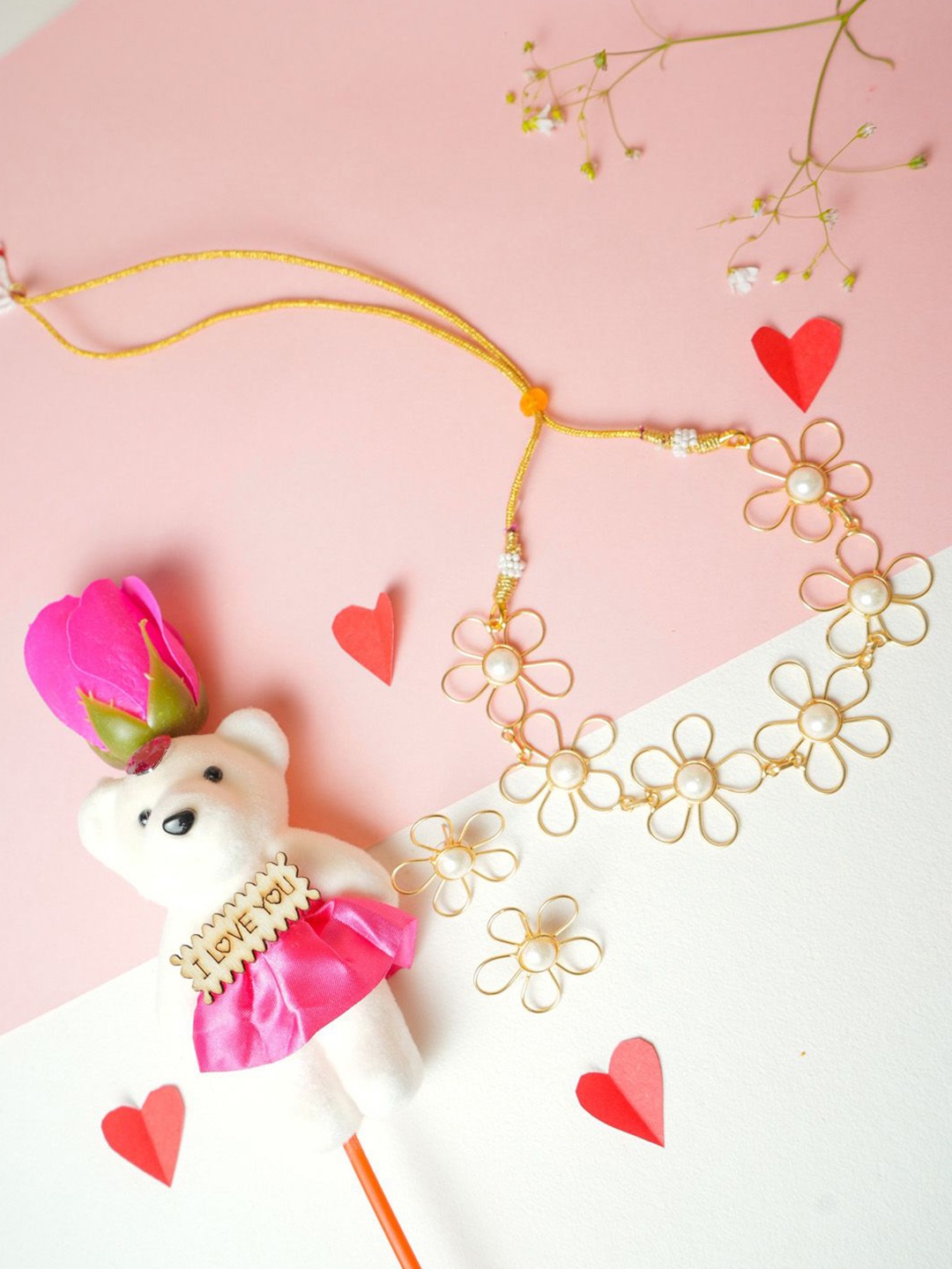 

VIRAASI Set Of 2 Valentine Teddy With Jewellery Gift Set, Gold