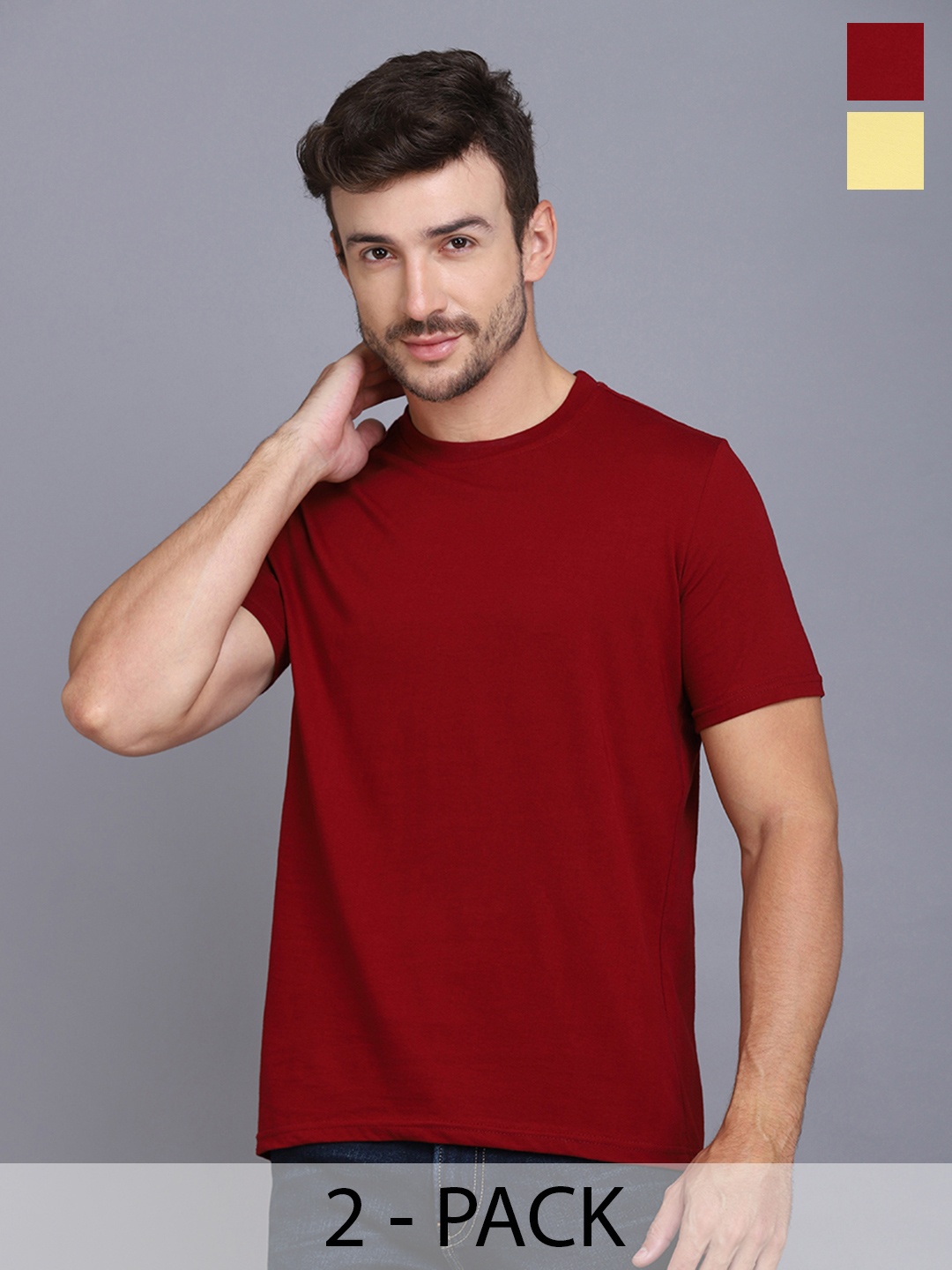 

WOOSTRO Men Solid Round Neck Cotton Slim Fit T-shirt, Maroon
