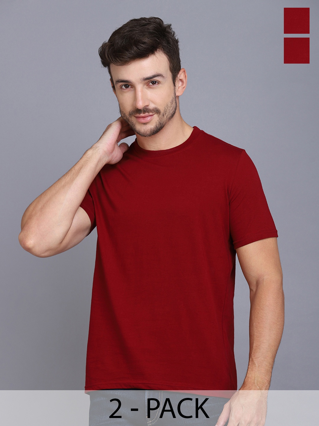 

WOOSTRO Men Solid Round Neck Cotton Slim Fit T-shirt, Maroon