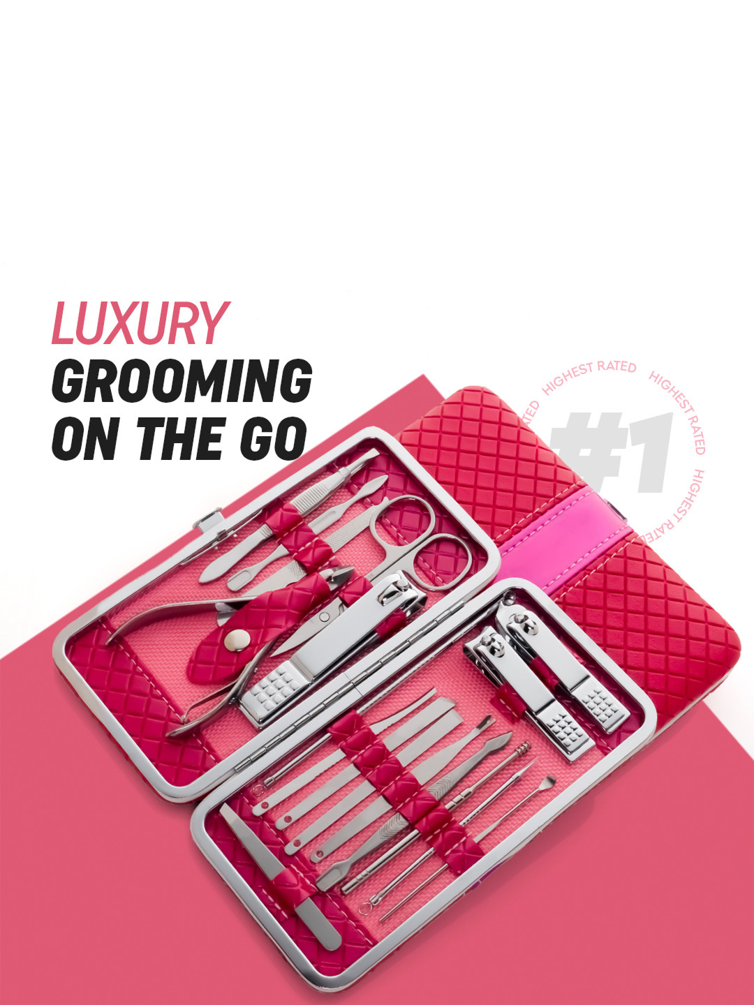 

Gleva Set Of 18 Stainless Steel Durable Manicure Kit - Pink