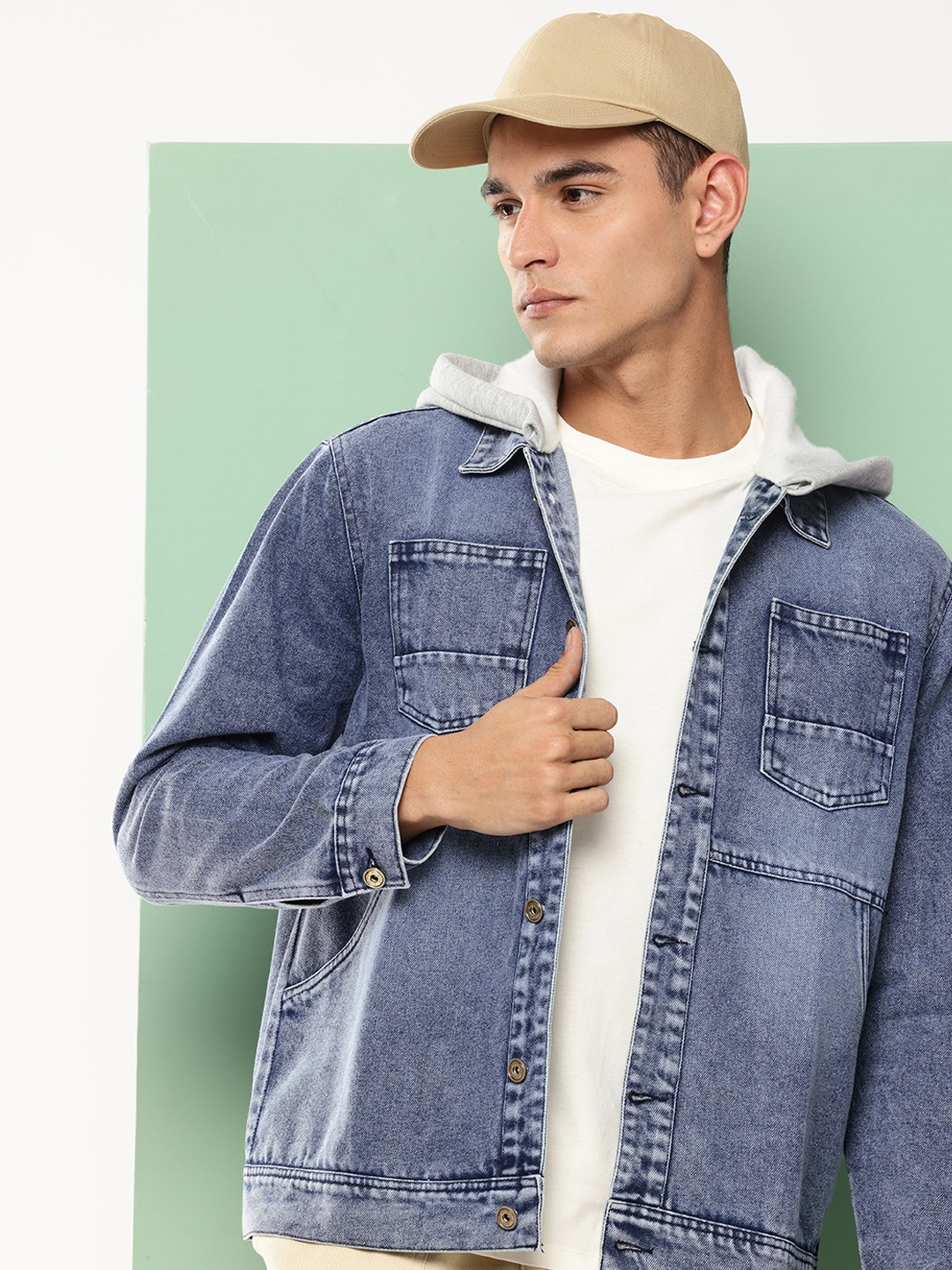 

VOXATI Men Washed Denim Jacket, Blue