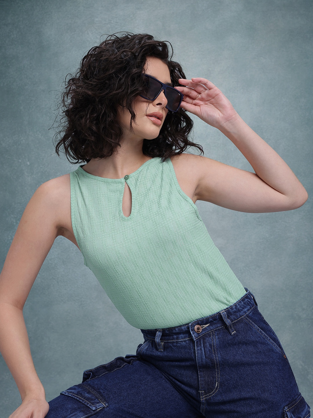 

The Roadster Life Co. Self Design Keyhole Neck Top, Green