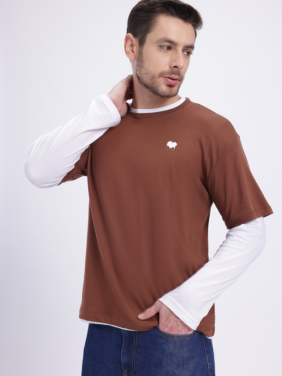 

glitchez Desert Dreams Drop-Shoulder Sleeves Oversized T-shirt, Brown