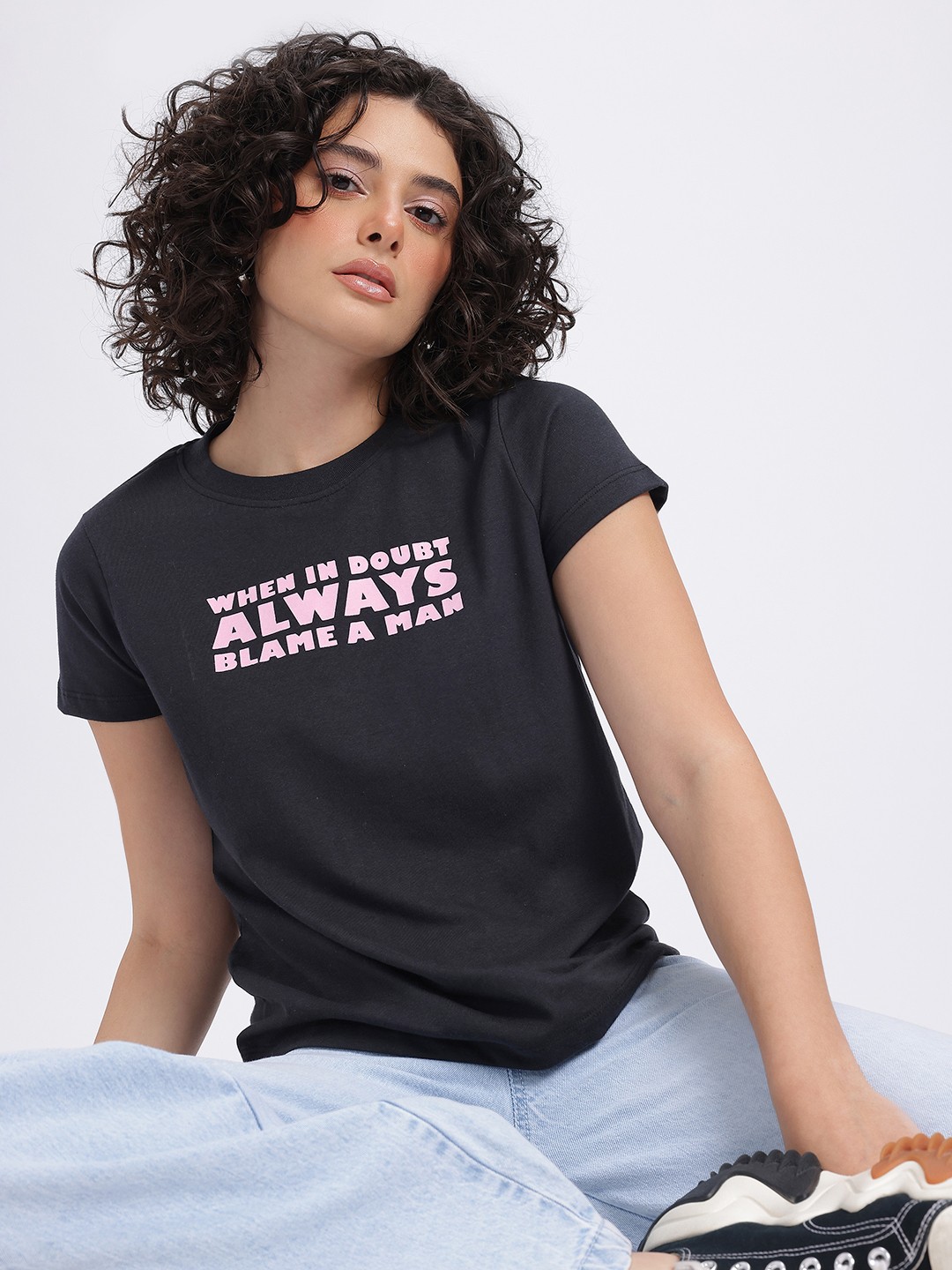 

glitchez Graphic Gravity Typography Printed T-shirt, Black