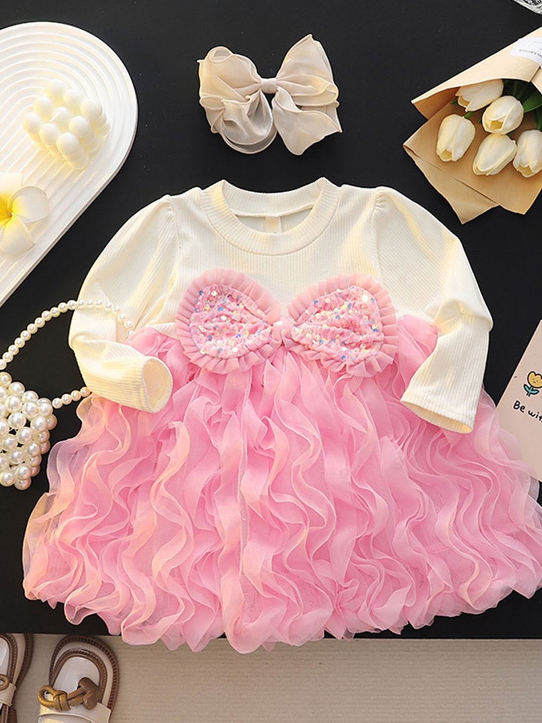 

YK Floral Girls Bow Detail Fit & Flare Dress, Pink
