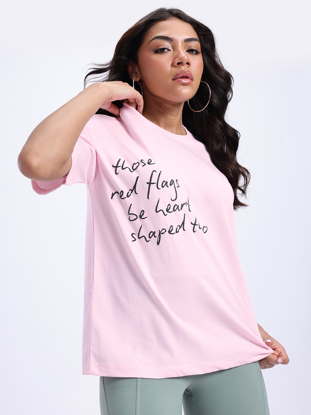 

glitchez Playful Perspective Printed Oversized T-shirt, Pink