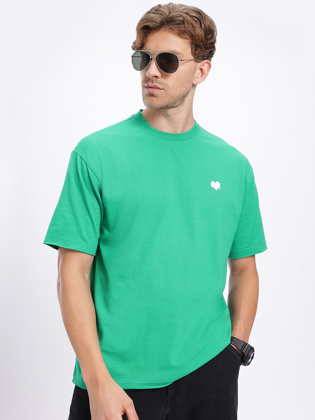 

glitchez Raw Hem Oversized T-shirt, Green