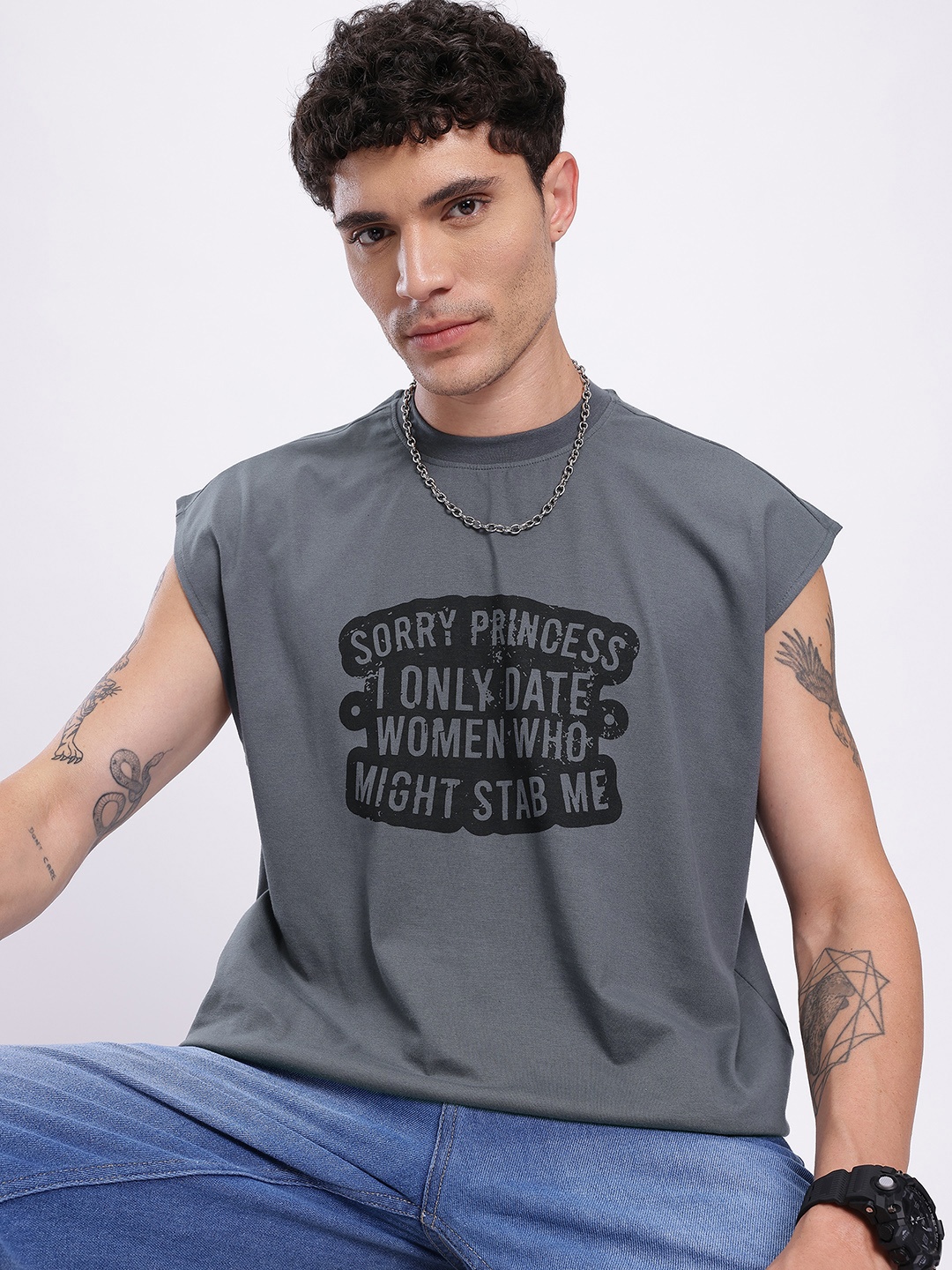 

glitchez Oversize Drip Printed Extended Sleeve T-shirt, Charcoal