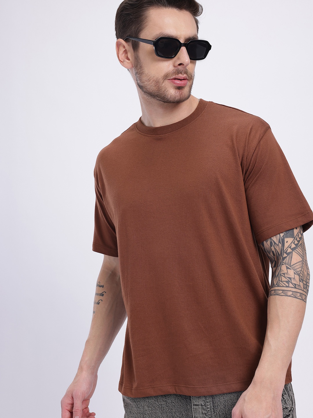 

glitchez Earthy Tones Round-Neck Relaxed Fit T-shirt, Brown