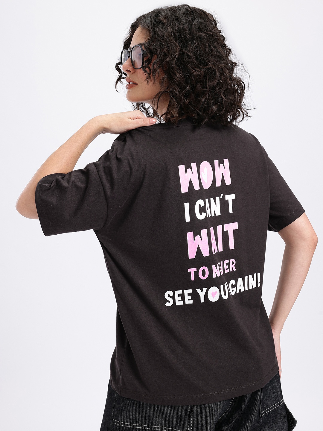 glitchez Comfort Basics Typo Print Oversized T-shirt, Brown