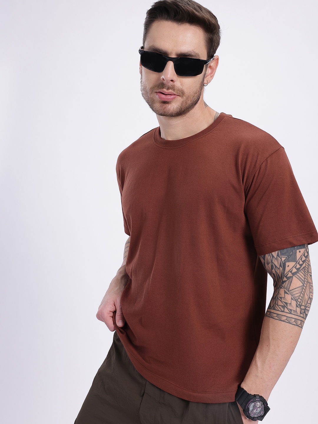 

glitchez Basic Oversized Fit T-shirt, Brown