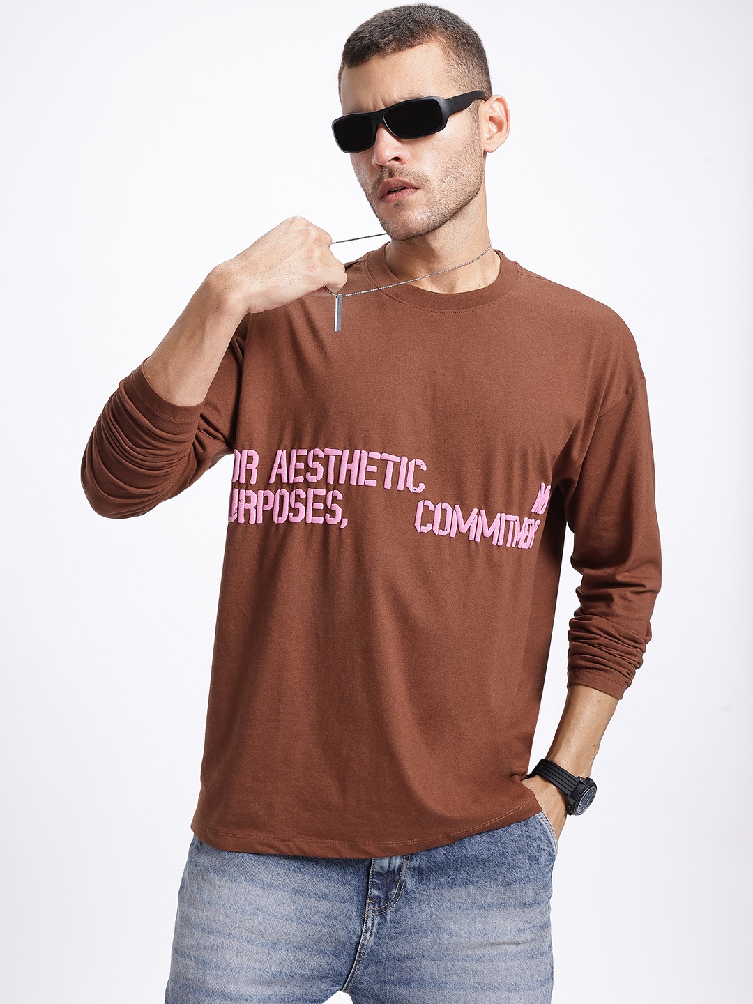 

glitchez Iconic Instincts Printed Oversized T-shirt, Brown